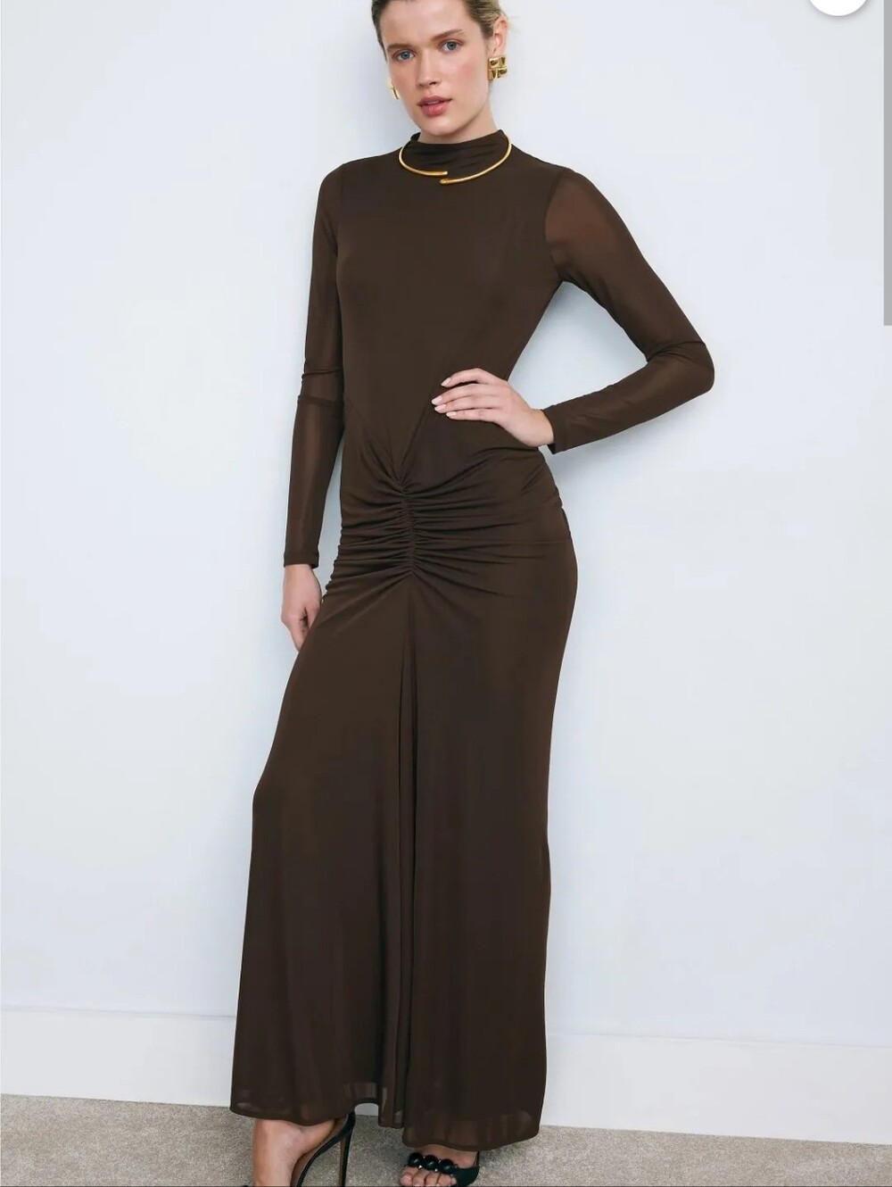 RONNY KOBO MOCK NECK RUCHED DRESS SIZE M MSRP $425